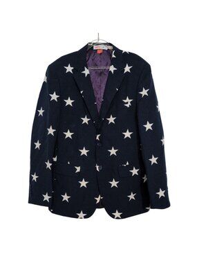 OppoSuits Star Spangled Blazer Mens Size 40 Blue Patriotic Lined 2 Button Jacket